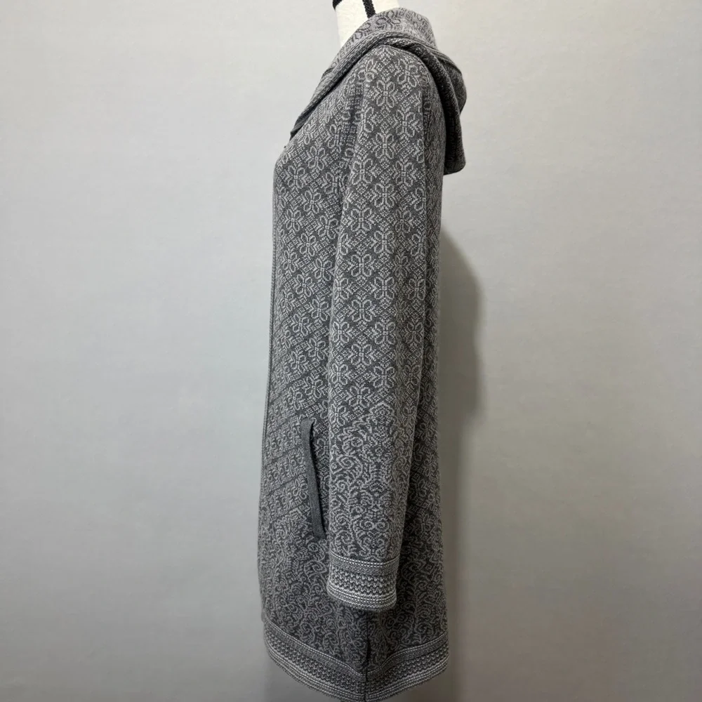 ATHLETA Size XL Spooner Summit Sweater Gray Nordic Print Long Wool Blend Hooded - Picture 2 of 13